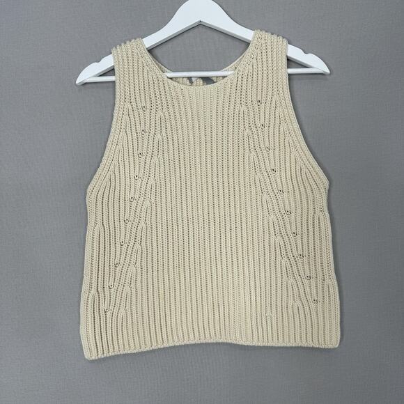 Vince Sweater Womens Medium Beige Textured Rib Knit Tank Neutral Minimalist Crop - Picture 1 of 13